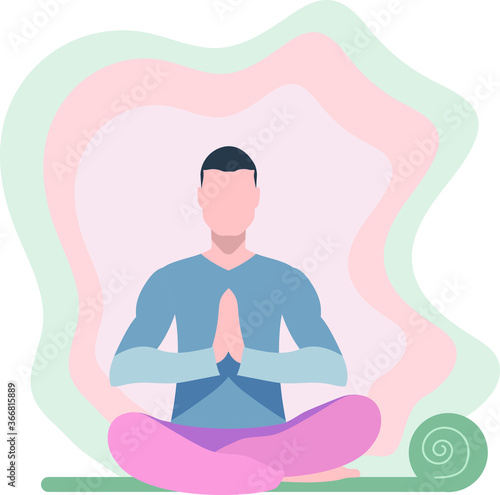 Vector man practicing yoga with pink pant and gym t-shirt