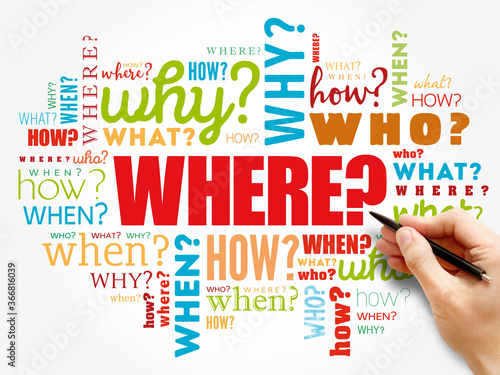 WHERE? question problem solving word cloud, business concept background