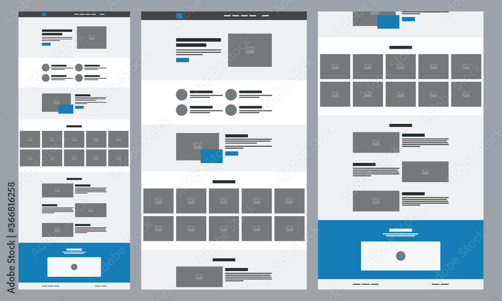 Creative landing page website wireframe interface template. UI/UX wireframe design. Creative landing page website wireframe interface template. UI/UX wireframe design.