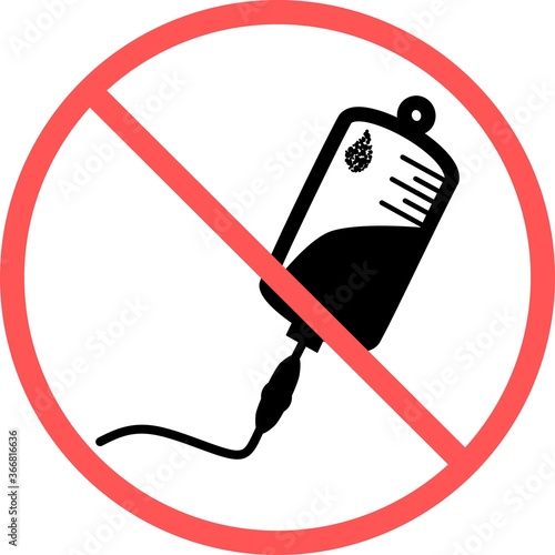 No infusion sign or no blood bag flat vector icon isolated in white background for apps mobile, print and websites. Warning label.