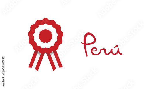 Peruvian cockade vector illustration. National symbol with Peru flag colors. Red and white rosette ribbon.