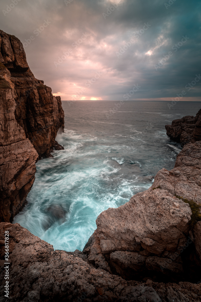 rocky sunset cliff waves nice