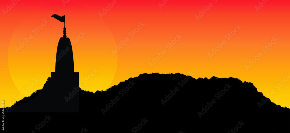 temple on the top of the mountain silhouette.landscape panoramic view vector.