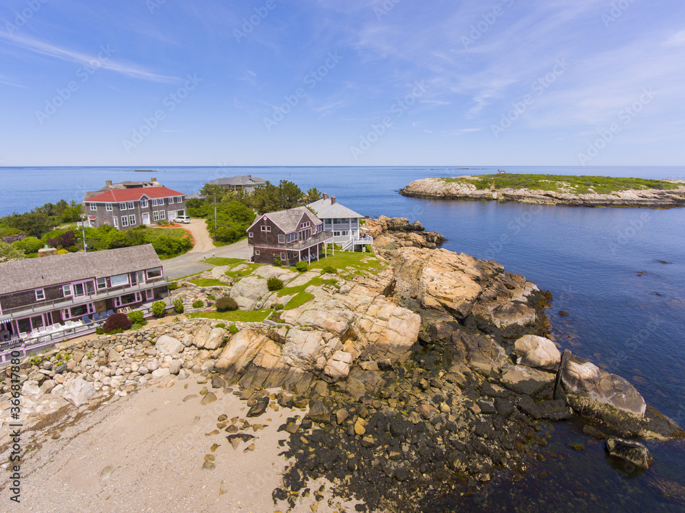 Straitsmouth Island aerial view from Straitsmouth Cove in town of Rockport, Cape Ann, Massachusetts MA, USA.