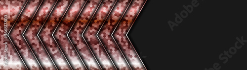 Abstract realistic silver pink glossy metallic cyber lights on dark black hexagon mesh luxury futuristic background
