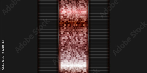 Abstract realistic silver pink glossy metallic cyber lights on dark black hexagon mesh luxury futuristic background