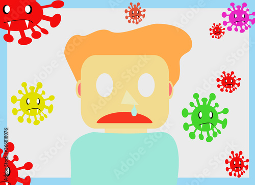 illustration vector People caught cold from a virus. Flat vector illustration.