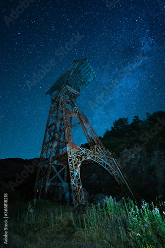 night mining pit with the milky way stars