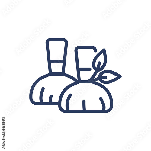 Herbal balls thin line icon. Thai massage, compresses, sack with herbs isolated outline sign. Spa salon, wellness, body care concept. Vector illustration symbol element for web design and apps