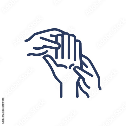 Arm massage thin line icon. Human hands, wrists, fingers isolated outline sign. Spa salon, body care, relaxation concept. Vector illustration symbol element for web design and apps