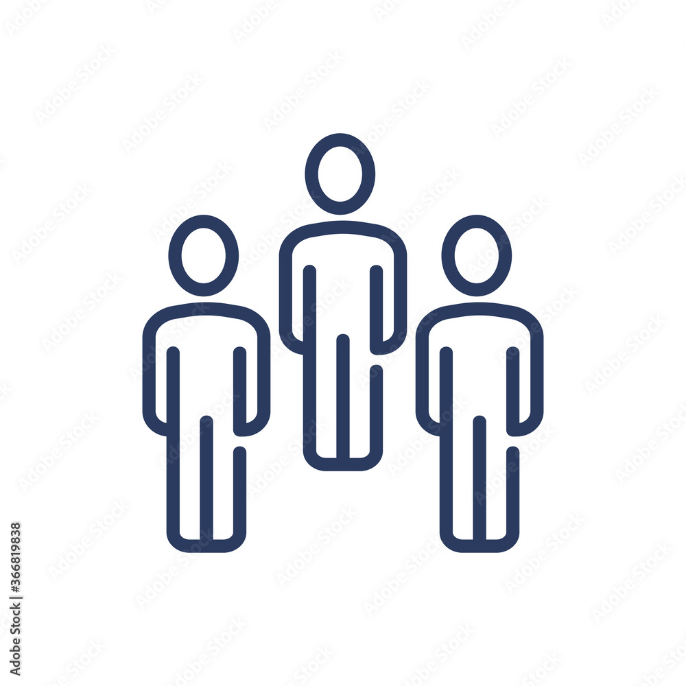 Team of three thin line icon. Work group, staff, professionals isolated outline sign. People, friends, community concept. Vector illustration symbol element for web design and apps Team of three thin line icon. Work group, staff, professionals isolated outline sign. People, friends, community concept. Vector illustration symbol element for web design and apps