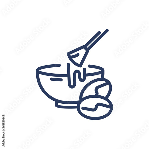 Coffee massage bowl thin line icon. Coffee beans, grounds, scrub isolated outline sign. Wellness, massage, recreation concept. Vector illustration symbol element for web design and apps