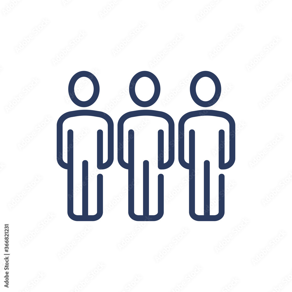 Group of people thin line icon. Row, professional team of three isolated outline sign. People, friends, community concept. Vector illustration symbol element for web design and apps Group of people thin line icon. Row, professional team of three isolated outline sign. People, friends, community concept. Vector illustration symbol element for web design and apps