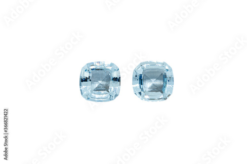 macro stone mineral faceted aquamarine on a white background