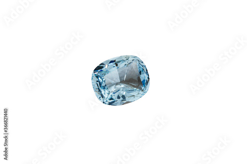 macro stone mineral faceted aquamarine on a white background