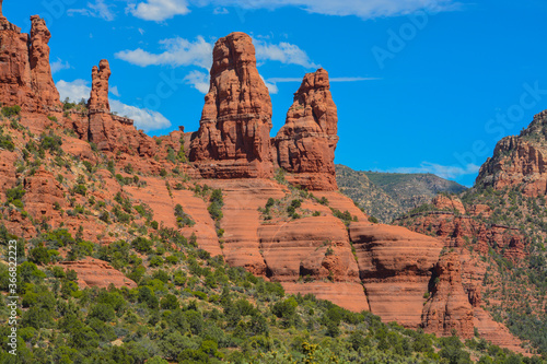 Two Nuns red rock formation in Sedona, Yavapai County, Kaibab National Forest, Arizona