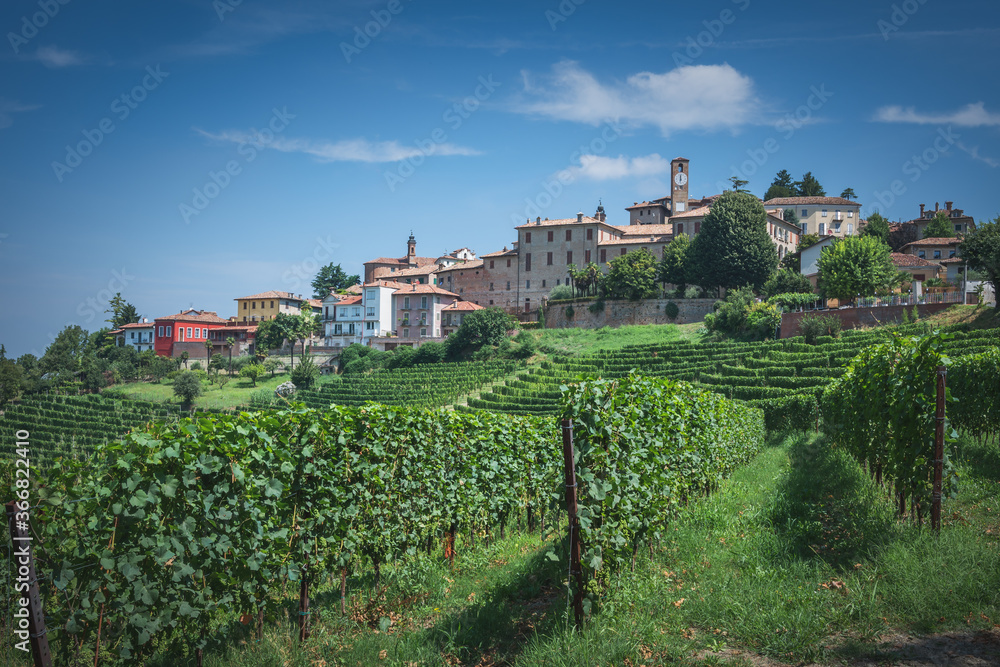 Beautiful Italian landscape. Neive town view from Langhe,Italian landmark. Unesco world heritage site