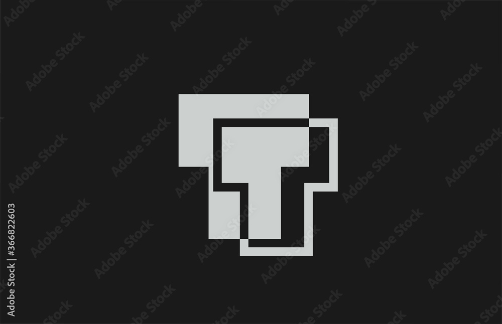 grey black white T alphabet letter logo icon. Simple line design for company