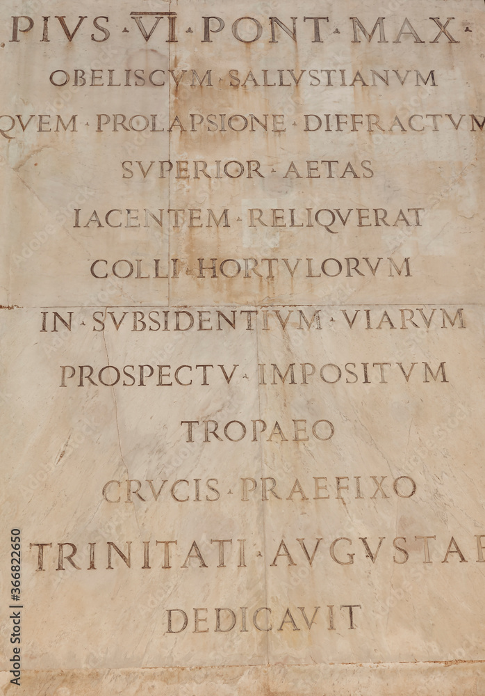 Roman Script on Obelisco Sallustiano in Rome, Italy