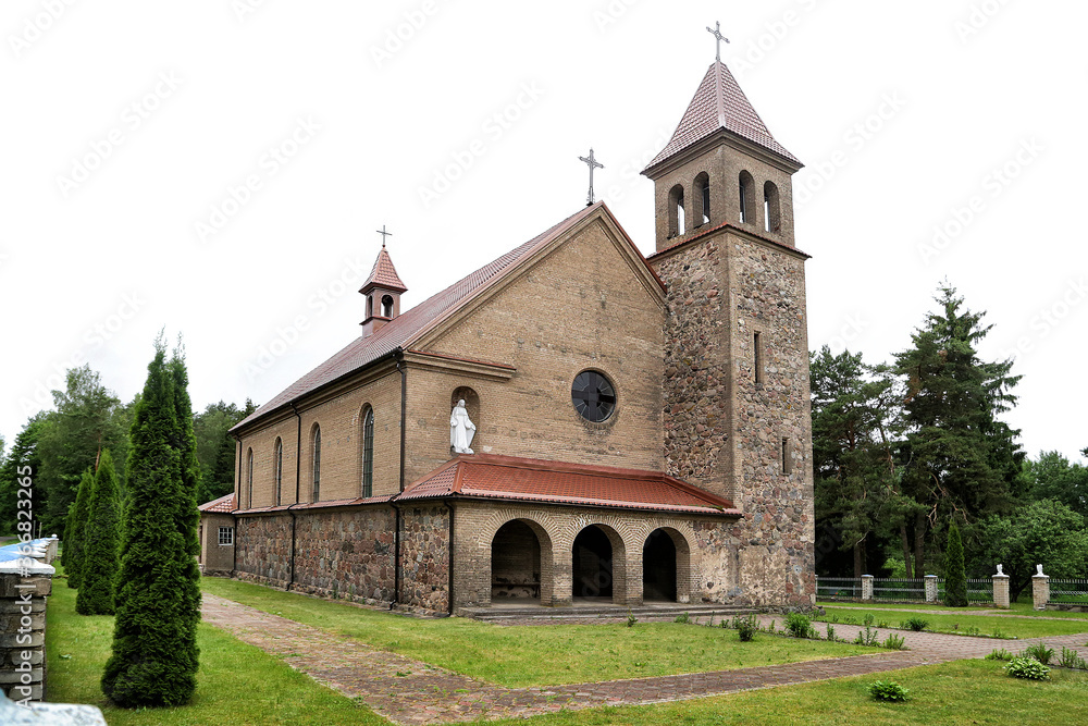 Idolta, Belarus - 06/13/2020: Catholic church of Our Lady of Scapular in the village of Idolta, Belarus