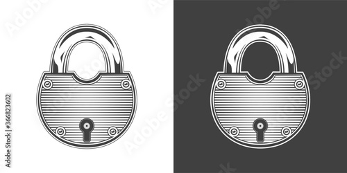 Vintage monochrome highly detailed lock illustration. Isolated vector template