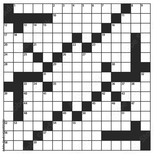 Square crossword puzzle game vector.  Universal crossword puzzle grid vector.  Blank black and white square puzzle template for print and design.