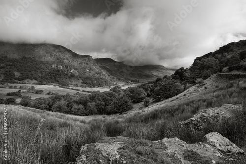 B&W mountain landscape with clouds