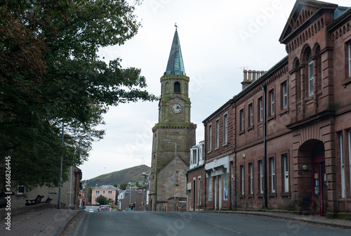 Street in Girvan town with Stumpy Tower photo