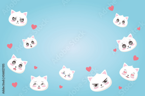 cute cats with various emotions hearts love cartoon faces animals