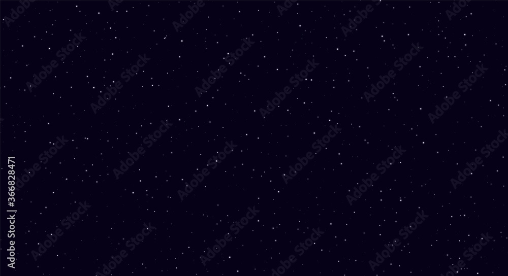 Abstract night sky, white sparkles on a dark blue background. Fireflies flying in the darkness. Silver stardust light effect. Vector illustration.