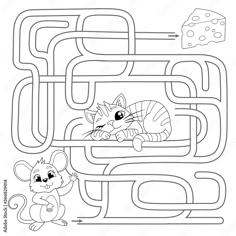 Help Mouse Find Path To Chees Labyrinth Maze Game For Kids Vector Help mouse find path to chees labyrinth maze game for kids vector
