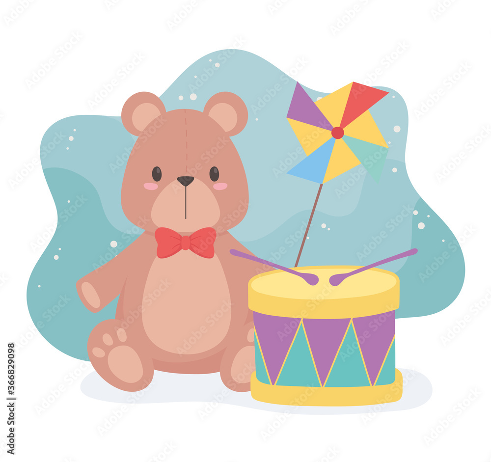 toys object for small kids to play cartoon teddy bear drum and pinwheel toys object for small kids to play cartoon teddy bear drum and pinwheel