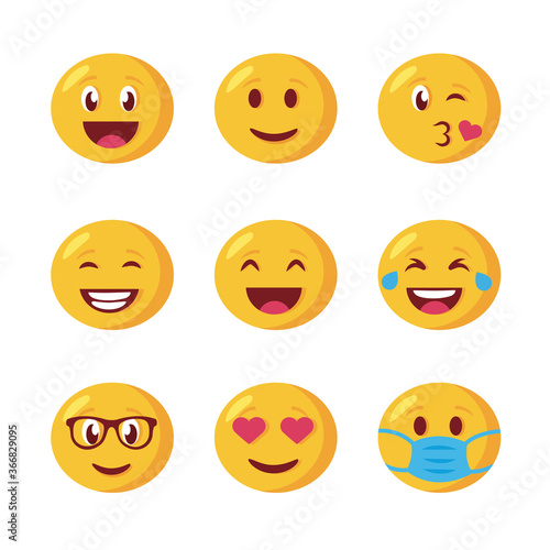 bundle of emojis faces set icons