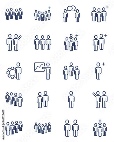 People line icons set. Group of workers, corporate team members, social media users, business meeting, queue. Vector icons for teamwork, human resource, seminar concept
