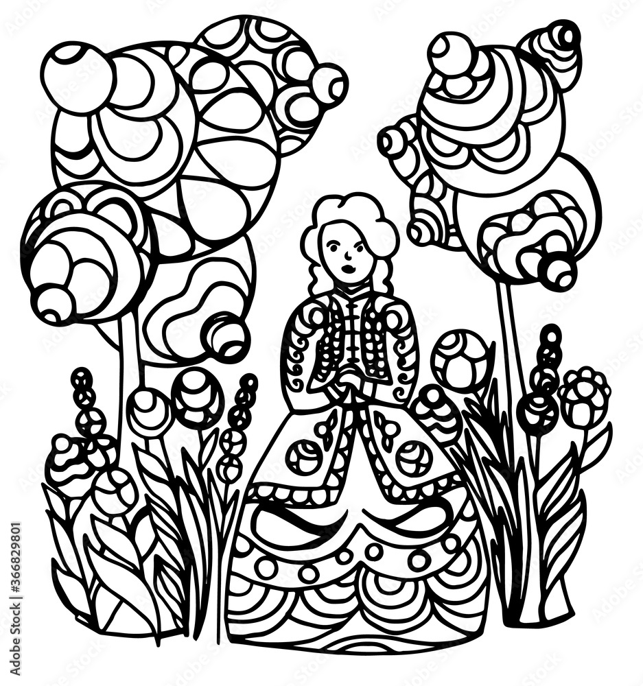 A girl and trees in Russian folk style. A girl and trees in Russian folk style.