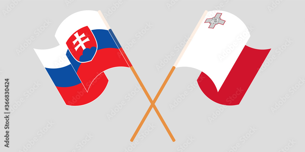 Naklejka premium Crossed and waving flags of Malta and Slovakia