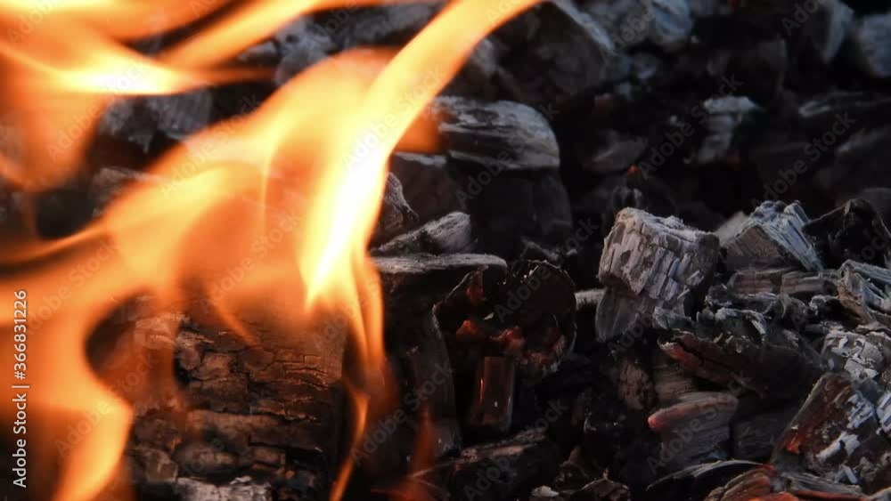 Barbeque fire, logs burning and bbq heating up Barbeque fire, logs burning and bbq heating up