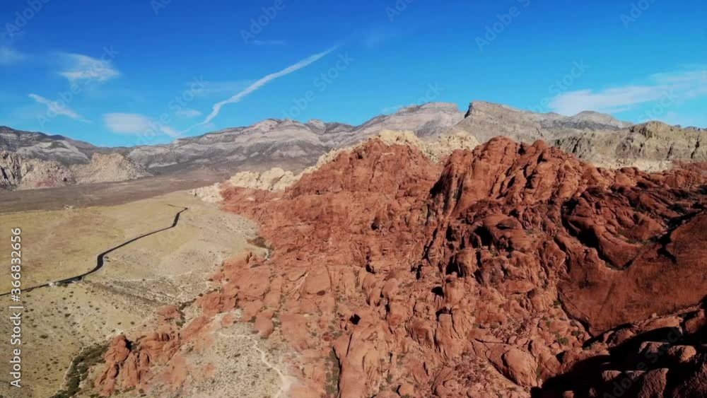 Sweeping aerial view of sandstone mountains at Red Rock Canyon Park near Las Vegas Sweeping aerial view of sandstone mountains at Red Rock Canyon Park near Las Vegas