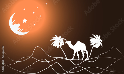 camel walking under moon 
