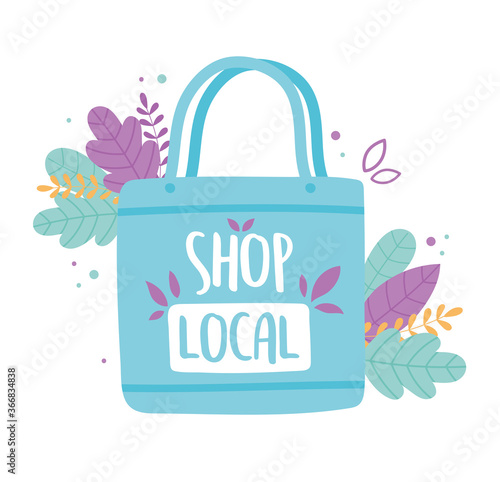 support local business, shop small market eco bag with leaves