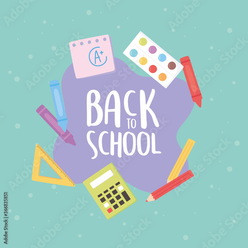 back to school, palette color calculator crayons ruler education cartoon