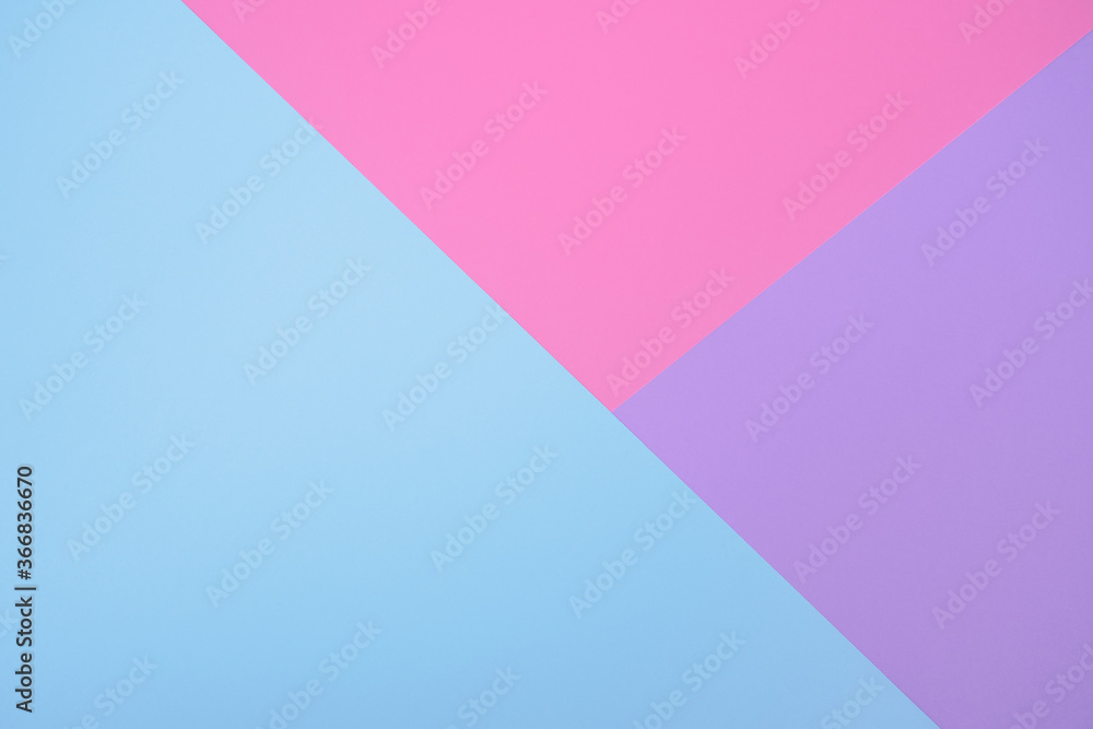 Abstract geometric color paper background. Minimalistic shapes and lines in rose, blue, violet, lilac, mauve colours. Copy space backdrop for your design or text, wedding greeting, postcard, brochure