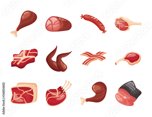 bundle of meat cuts set icons