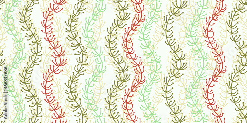 Seamless pattern with Seaweeds in 5 colors. Vector illustration.