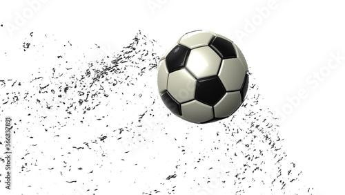 Black-White Soccer ball with Black Particles in black-white lighting background. 3D CG. 3D illustration. 3D high quality rendering.
