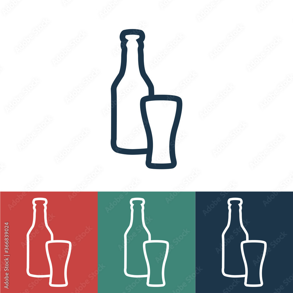 Linear vector icon with beer and glass Linear vector icon with beer and glass