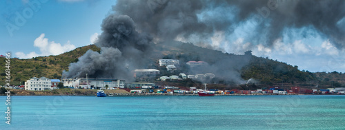 Warehouse in the Galisbay Port, Marigot, St. Maarten was destroyed by fire despite efforts from both the French and Dutch firefighters.