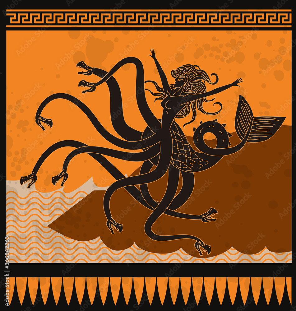 orange and black scylla sea monster Stock Vector | Adobe Stock