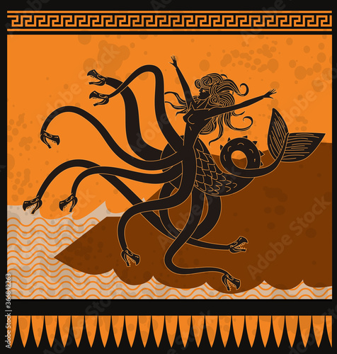 orange and black scylla sea monster