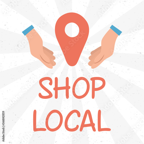 local shop campaign with lettering and hands lifting pin location